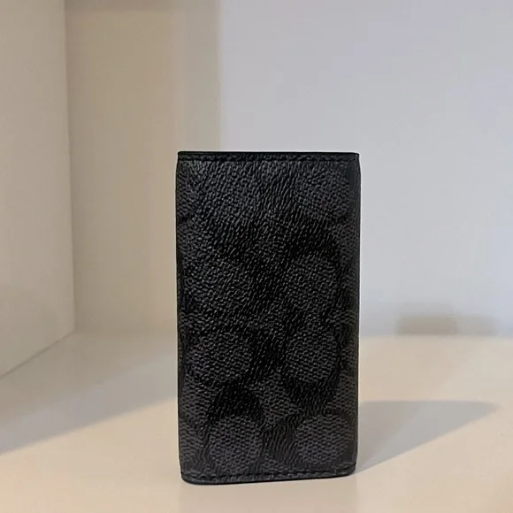 Coach Four Ring Key holder with card case in Signature canvas Black/Gray - Picture 2 of 6